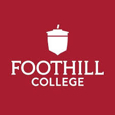 Foothill College logo depicting a white acorn with the words 'Foothill College' under the acorn on a red background